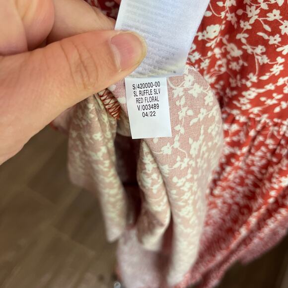 Old Navy White & Orange Floral Ruffle Sleeve Smocked Bodice Midi Dress Sz M - Picture 9 of 9